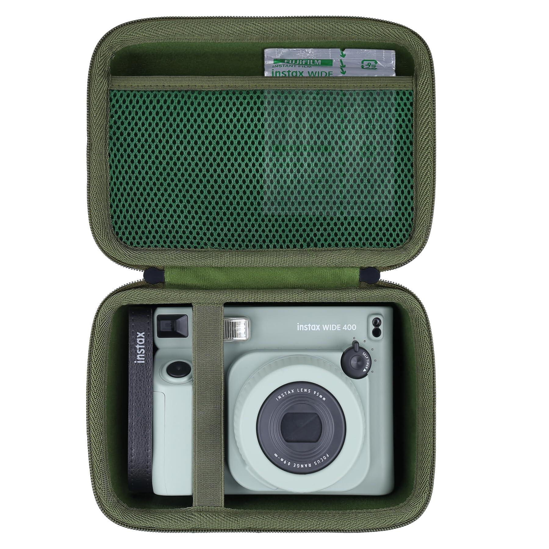 Aenllosi Hard Carrying Case for Fujifilm Instax Wide 400 Instant Camera,Mesh Bag Holds for Instax Wide 400 Film(Green,Case only)
