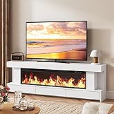 66.2" Fireplace TV Stand with 47" Electric Fireplace, Heated Entertainment Center with Fireplace & 3 Drawers, Modern Wood TV Console with 12 Electronic Flame Colors for Living Room, White