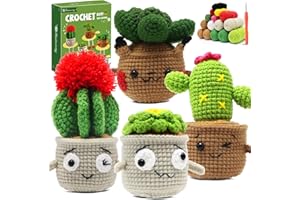 Faircosy Plant Crochet Kit for Beginners: Learn to Crochet Cute Cactus Starter Kit with Easy to Follow Tutorials Videos - 4PCS Crochet Complete Yarn Kit for Adults & Kids