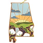Totally Bamboo Alabama State Shaped Cutting Board and Charcuterie Serving Platter with Artwork by Summer Stokes, Includes Hang Tie for Wall Display 10" x 15-3/4" x 5/8"