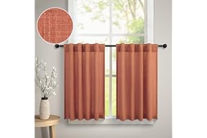 DANCURTON Terracotta Kitchen Cafe Curtains 24 Inch Length 2 Panel Set Back Tab Pocket Light Filtering Sheer Privacy Linen Short Fall Curtain for Small Window Rust Colored Curtain for Bathroom 30x24 Burnt Orange