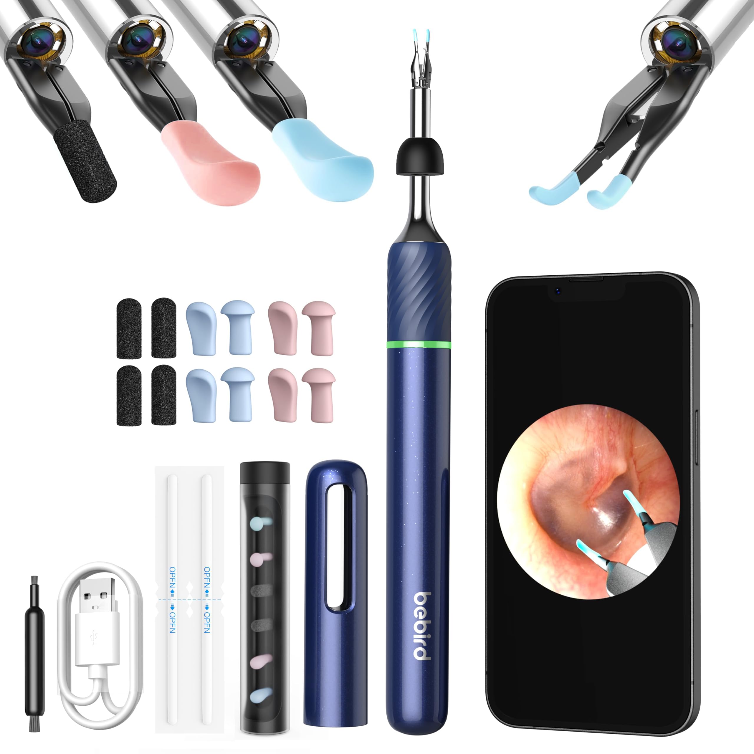 Photo 1 of Bebird Pro Note5 Ear Wax Removal Tool Camera Tweezers, Ear Cleaner Scope Otoscope with Camera & Light, Wireless Earwax Remover Visual Ear Picker, Video Ear Cleaning Kit for iPhone,Android(Blue)