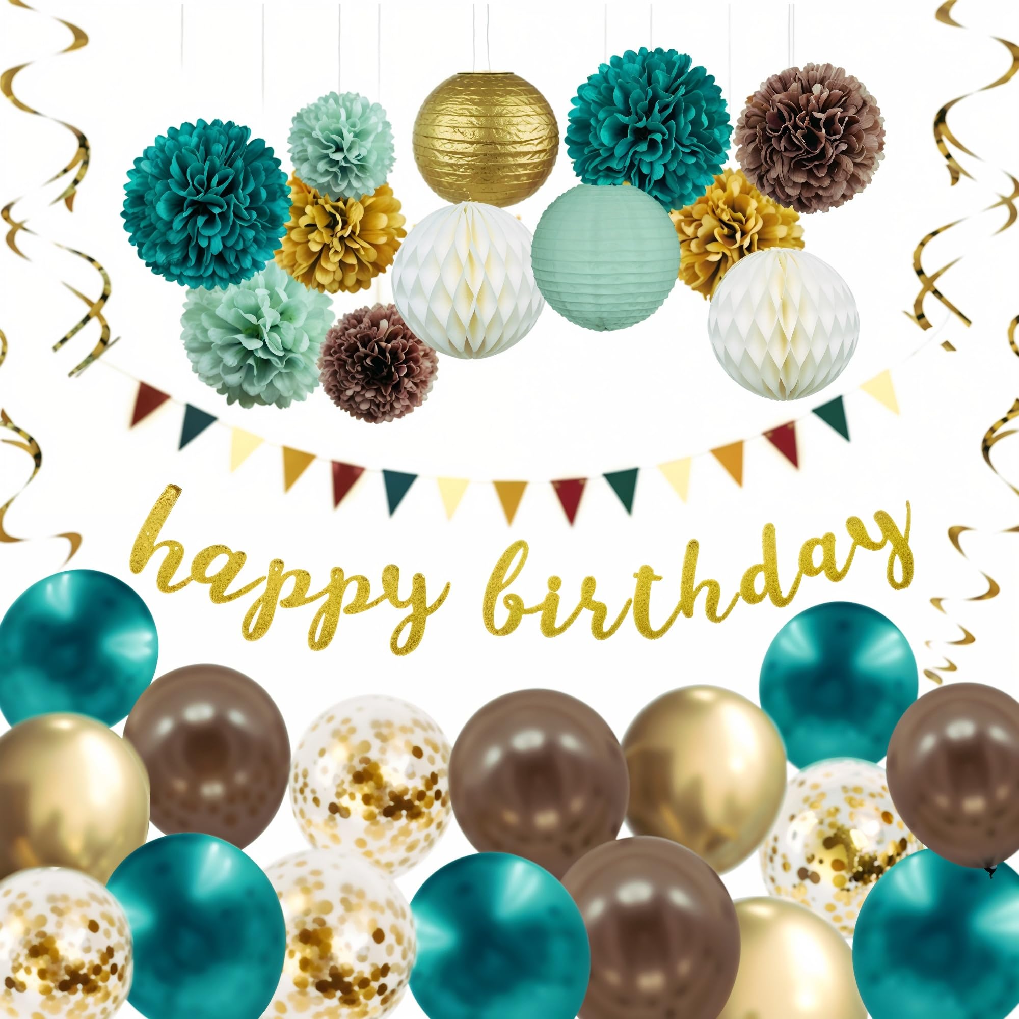 Mua Teal Gold Birthday Decorations for women girls , Happy Birthday
