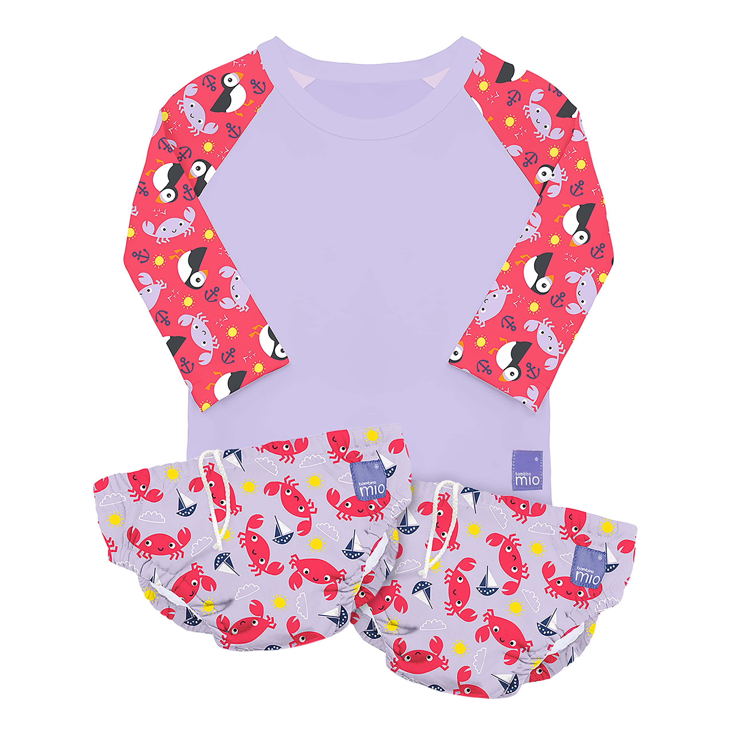 Bambino Mio, Reusable Swim Set Nice 2, 6-12 Months - 2 Swim Nappies and Rash Vest Top, Baby and Toddler, Sun Protection UPF40+