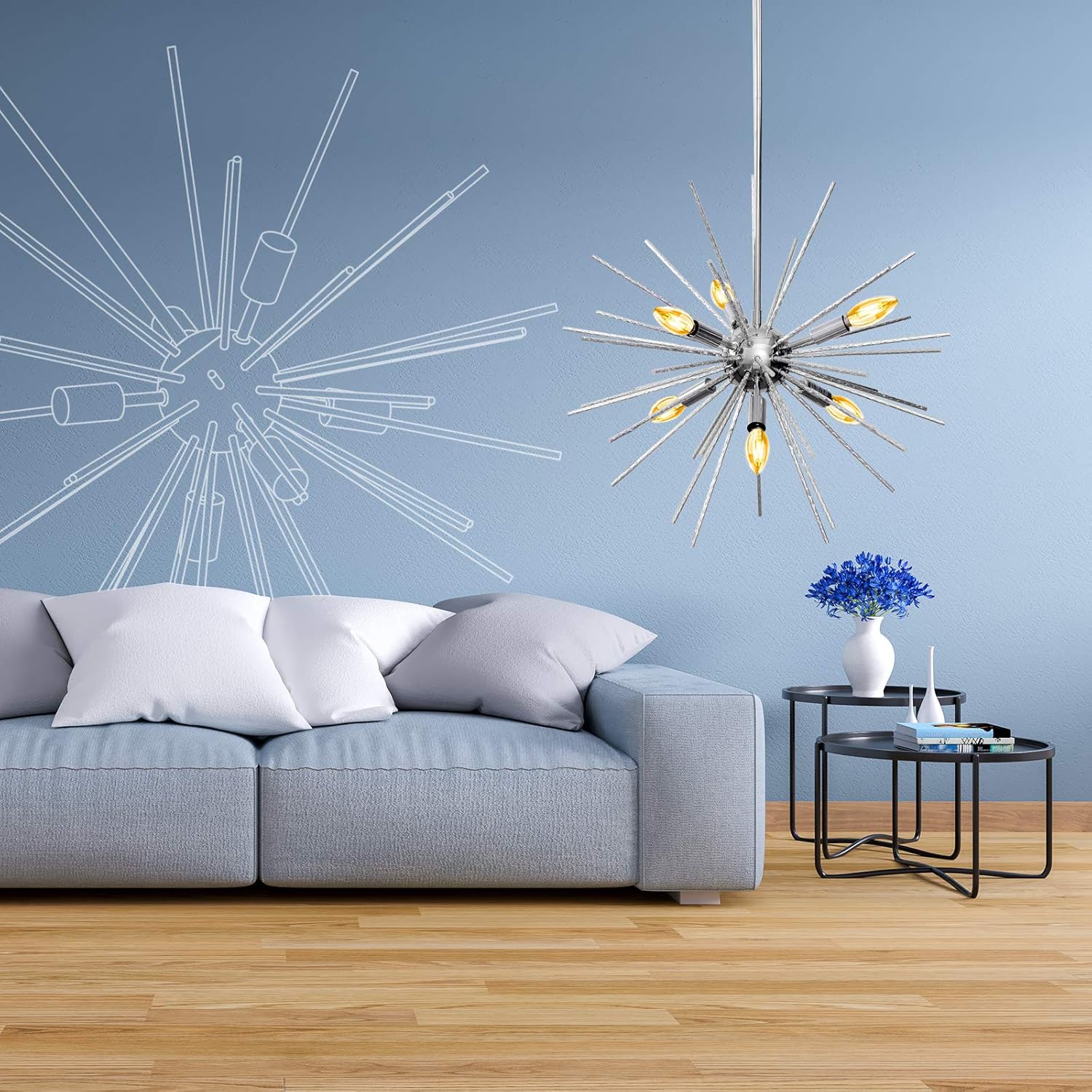 LED Sputnik Chandeliers 6 Lights Modern Firework LED Light Sparkling Aluminum Rod Pendant Lighting Ceiling Light Fixtures Suitable for Modern Decoration Style Houses: Home Improvement