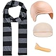 4 Pack Adults Costume Accessories Black Gray Striped Scarf Fake Nose Latex Bald Head Wig Cap Halloween Party Set
