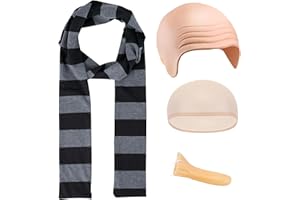 EYBILA 4 Pack Adults Costume Accessories Black Gray Striped Scarf Fake Nose Latex Bald Head Wig Cap Halloween Party Set