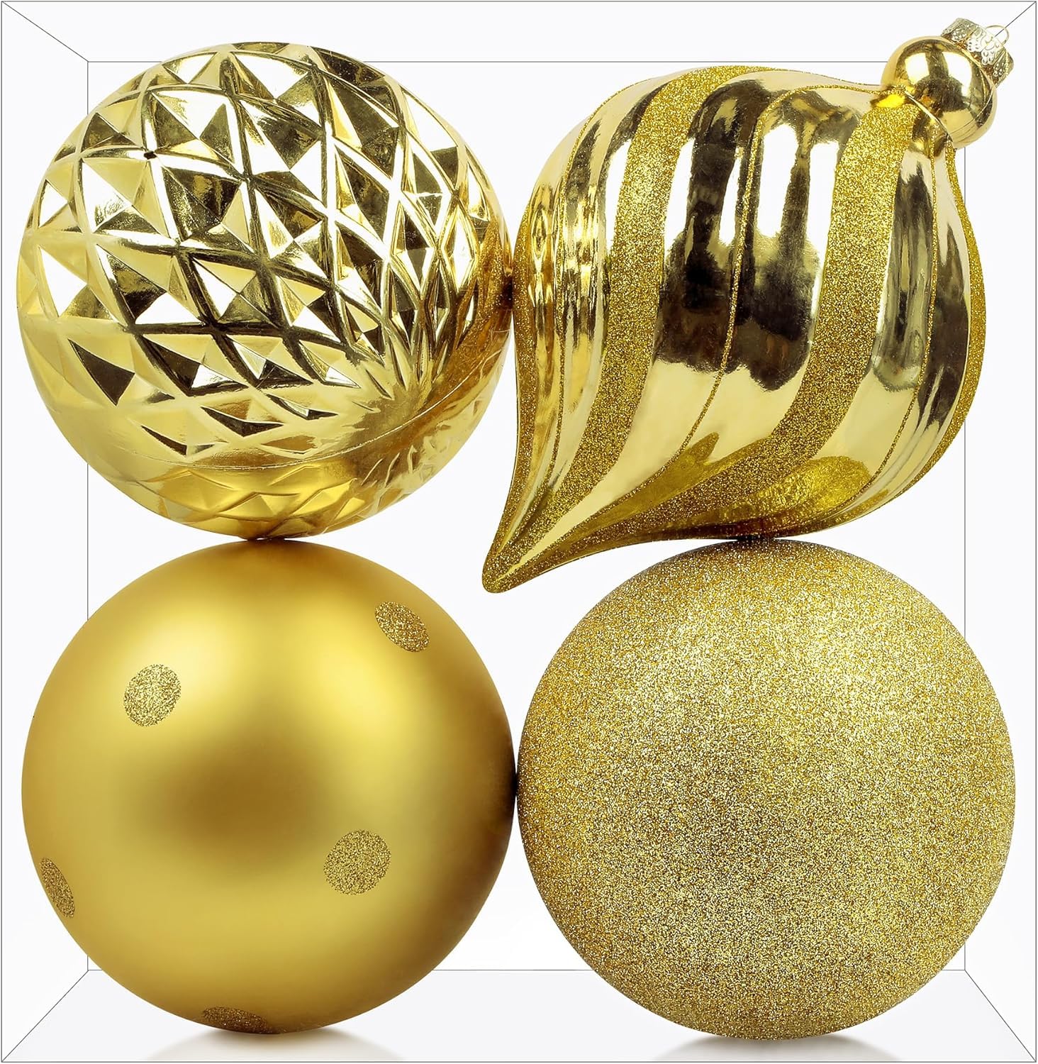 Photo 1 of ***1 missing***used***scratched***SHareconn 4ct 6 Inch Large Christmas Tree Balls Ornaments, Colored Shatterproof Plastic Decorative Baubles Decorations for Xmas Tree Decor Holiday Party Wedding Decoration (Gold, 150mm)