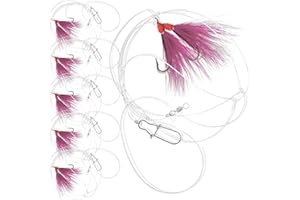 UNCLE MO'S SALTWATER TACKLE UMT Fluke Flounder Ocean Hi/Lo Rig – BUCKTAIL Teaser Hook for Saltwater – Size 5/0 Hook - 40lb Heavy Duty Mono 3ft Long - Black Duo-Lock Snaps - Hand Tied