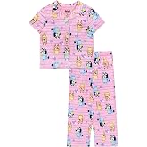 Bluey Girls' 2-piece Loose-fit Button Down Matching Pajama Set, Soft &amp; Cute for Kids