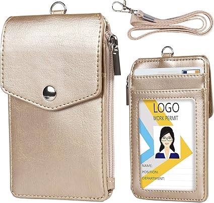 Amazon Amazon限定ブランド Teskyer カードホルダー 五つポケット 小銭入れ コインケース ファスナー ネックストラップ Idカードホルダー パスケース 高級感 Puレザー ネームホルダー 社員証 定期入れ 縦型 ゴールド 名札 ホルダー 文房具 オフィス用品