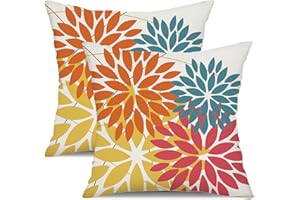 DFXSZ Outdoor Pillow Covers 18x18 Inch Set of 2 Orange Yellow Red Flower Decorative Waterproof Fall Summer Outdoor Pillow Covers for Patio Funiture Garden Couch 168G18