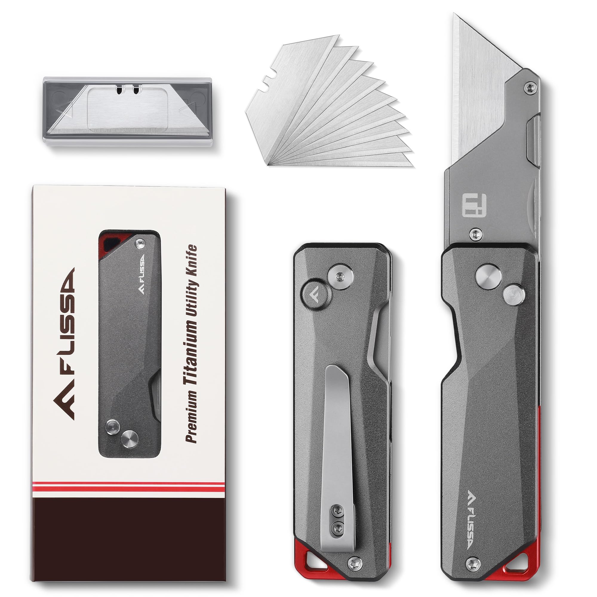 Photo 1 of FLISSA Advanced Titanium Utility Knife, CNC Unibody, Lightweight All Metal Folding Box Cutter, Quick Change Blade Razor Knife,Ideal Gifts for Men Women, with 10 Extra Blades