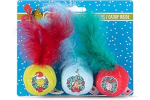 Dr. Seuss for Pets The Gr Feather Ball Catnip Cat Toy 3 Pack | Small Cat Toys with Catnip from The Gr Who Stole Christmas Dr Seuss Collection | Small Feather Catnip Cat Toys, 4" (FF18566-22)