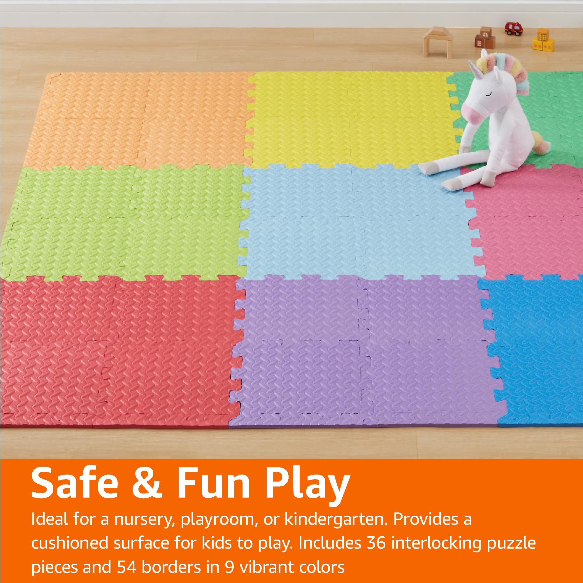 Amazon Basics Kids Puzzle Exercise Interlocking Play Mat, EVA Foam - Pack of 36 Tiles, 12