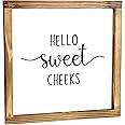 Hello Sweet Cheeks - Funny Farmhouse Decor Sign, Cute Guest Bathroom Decor Wall Art, Rustic Home Decor, Modern Farmhouse Sign