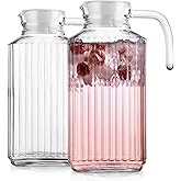 Fridge Pitcher Set of 2– 60 OZ. Glass Water Pitcher with Lid By Home Essentials & Beyond Practical and Easy to use. Great for Lemonade, Iced Tea, Milk, Cocktails and more Beverages.