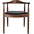 2xhome Solid Wood Farmhouse Dining Chairs with PU Leather Cushion Seat - Modern Accent Armchair for Kitchen Dining Room or Office (Espresso)