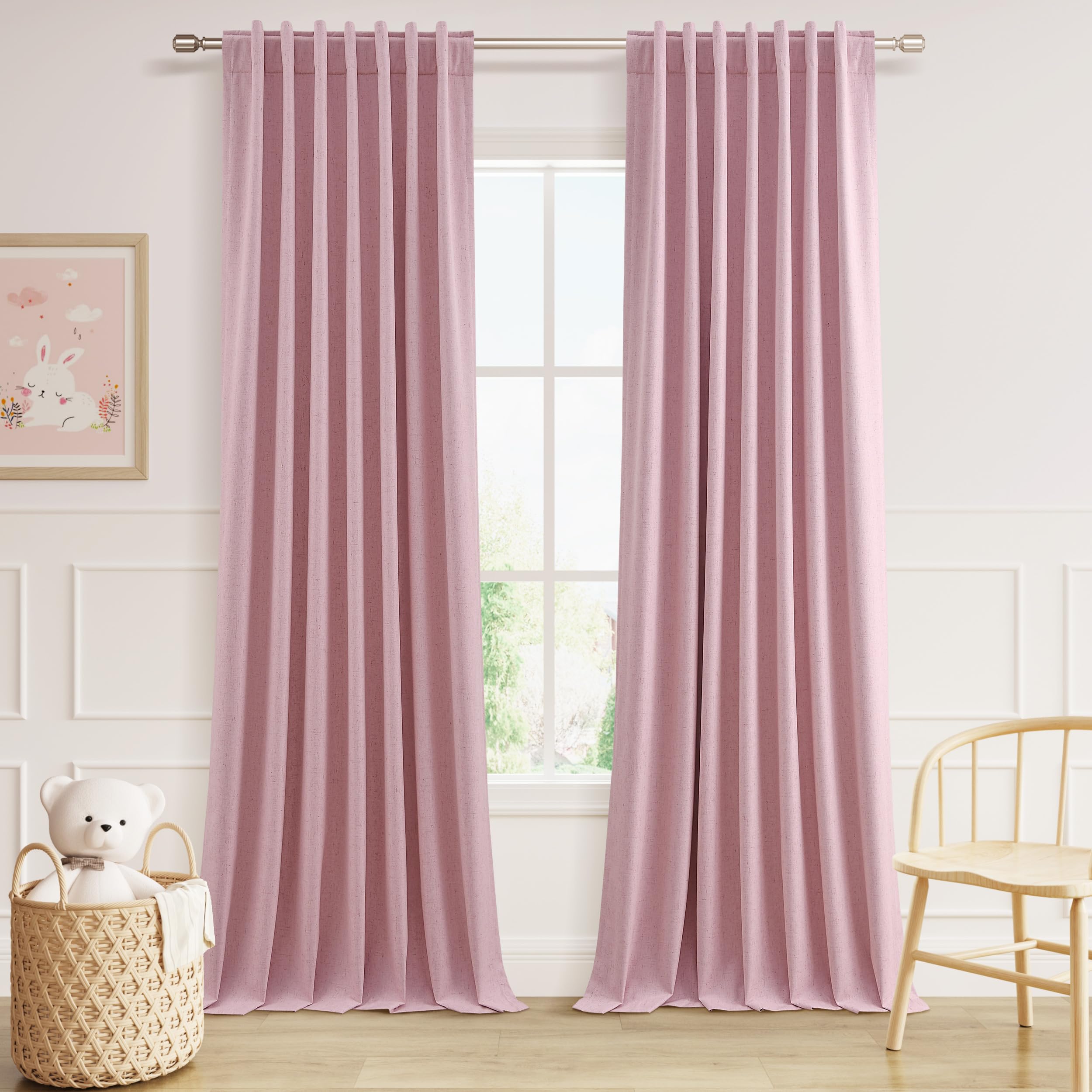 Guken 100% Blackout Curtains 120 Inch Length 2 Panels Set for Living Room Bedroom Back Tab Thermal Insulated Black Out Linen Drapes Room Darkening Rose,52x120 Image