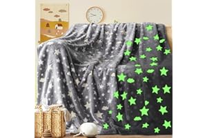 Touchat Glow in The Dark Blanket for Girls Boys, Unique Gifts for Boys Girls Kids in Halloween Christmas Birthday, Soft Cozy Flannel Fleece Throw Blanket for Bed Sofa Couch, 50" x 60" (Grey)