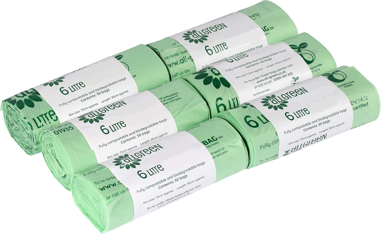 AllGreen 6L Compostable Kitchen Caddy Food Waste Liners, 72cm rim x