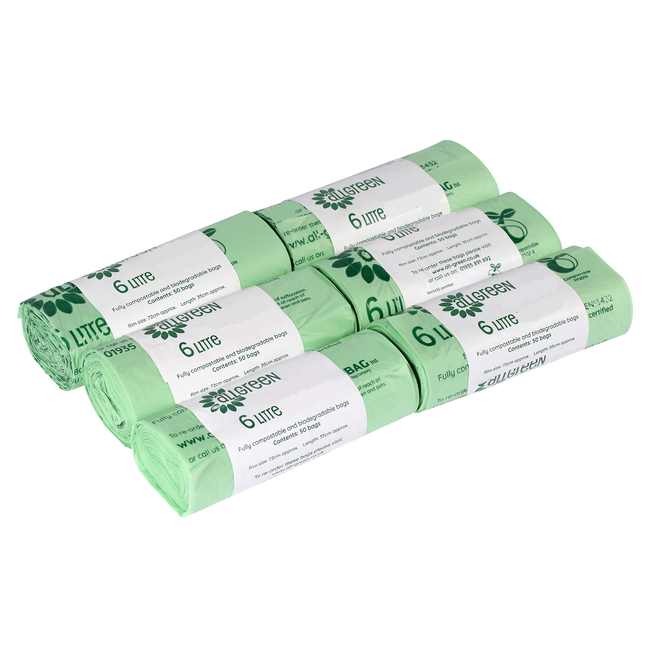6 Litre x 300 bags All-Green Compostable Kitchen Caddy Liner - Food Waste Bin Liners - EN 13432-6L Bags