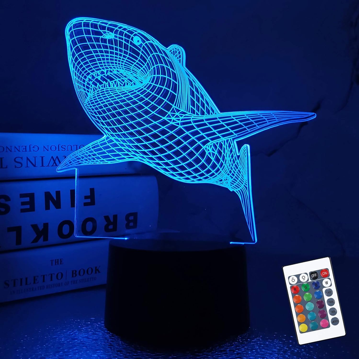 3D Shark Night Light for Kids, Lampeez Illusion LED Lamp,16 Colors