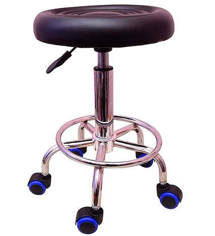 IYB - Adjustable Height with Blue Caster Wheels -Doctor/Kitchen Stool/Office Stool/Chair/Cafeteria Stool/Bar Stool Finish Color -Black