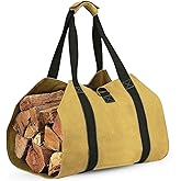 Softclub Firewood Carrier Bag with Handle, Heavy Duty Canvas Firewood Tote Bag 35.8 x 18 in, Log Carrier for Fireplace, Outdoor, Camping -Yellow