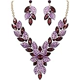 EVER FAITH Women's Crystal Elegant Bridal Cluster Flower Leaf Drop Necklace Earrings Set