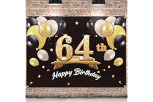 PAKBOOM Happy 64th Birthday Banner Backdrop - 64 Birthday Party Decorations Supplies for Men - Black Gold 4 x 6ft