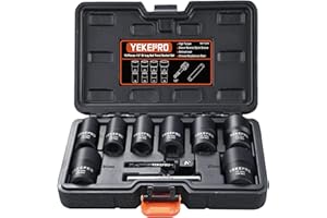 YEKEPRO 10Pcs Bolt Nut Extractor Set, 1/2" Drive Impact Twist Lug Nut Removal Socket Tool, Stripped for Damaged, Frozen, Stud