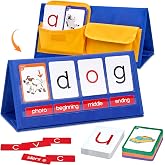 Gamenote CVC Word Builder Pocket Chart, Phonics Cards for Kindergarten | Desktop pocket chart supports CVCC and CCVC blending, sight words, reading centers and homeschool