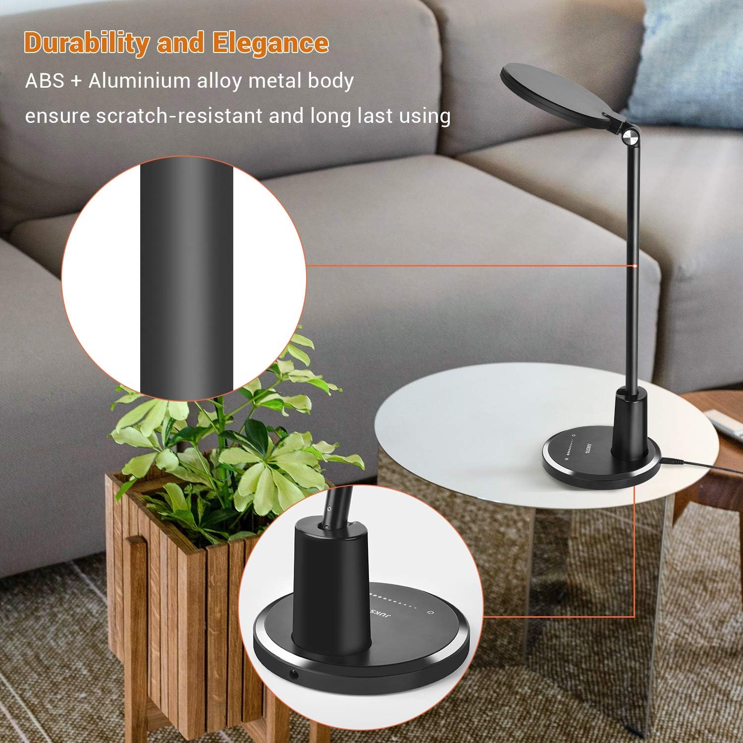 LED Desk Lamp, JUKSTG Eye-Caring Desk Light, Home Office Lamp, Adjustable Table Lamps with 10 Brightness Levels and 5 Lighting Modes, Touch-Sensitive Control, Blue Light Filter, 12W Reading Lamp, Black - - 