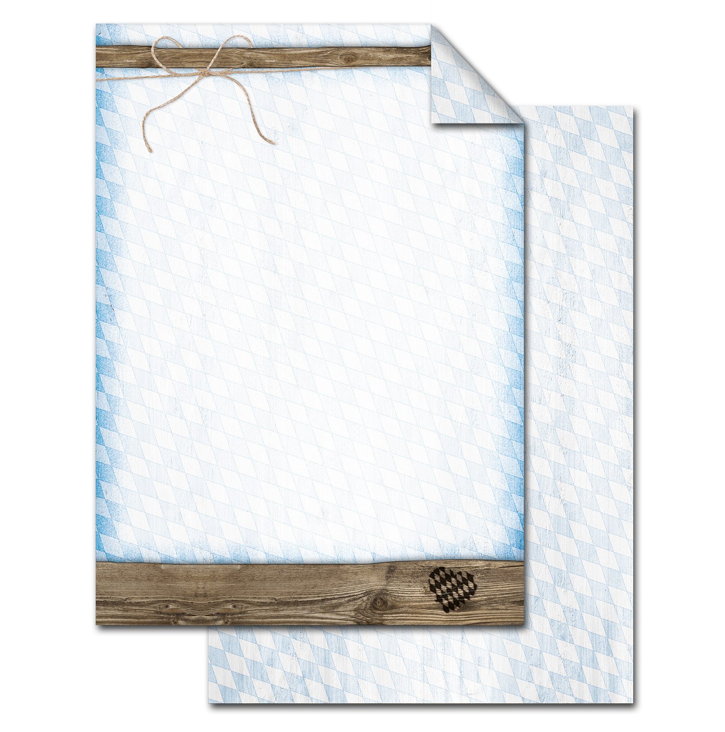 Logbuch-Verlag 50 Sheets of Bayern Letter Paper DIN A4 Blue White Chequered Oktoberfest Bavarian Decoration Bavarian Vintage Paper Wood Look Craft Paper