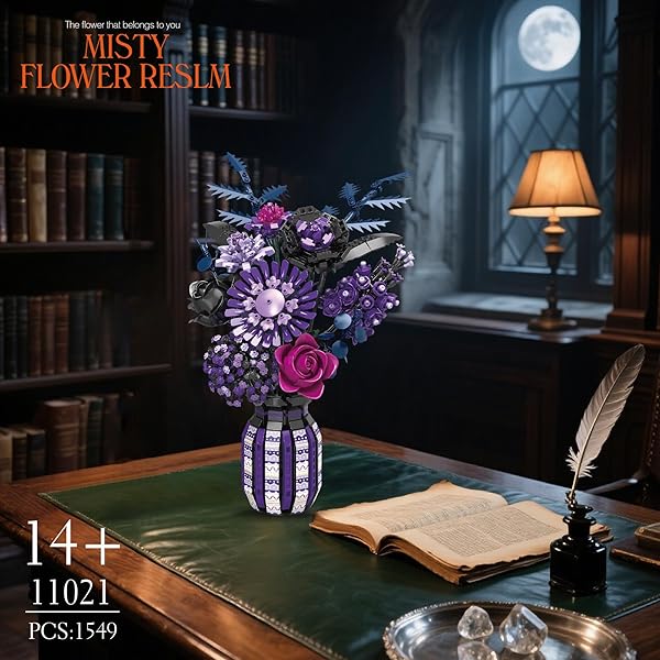 BRIXVIBE FLOWERS BUILDING SET COMPATIBLE WITH LEGO FLOWERS, PURPLE BOUQUET PLANT WITH VASE BOTANICAL COLLECTION FOR ADULTS & WOMEN & GIRL 14+