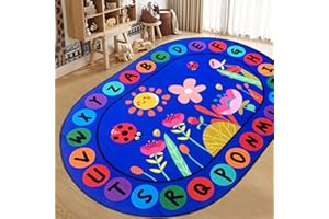 USTIDE Large Oval Kids Rug 6X9,ABC Alphabet Letters Educational & Fun Classroom Rug Non-Slip Play Mat Learning Area Rug for Bedroom Playroom Decor