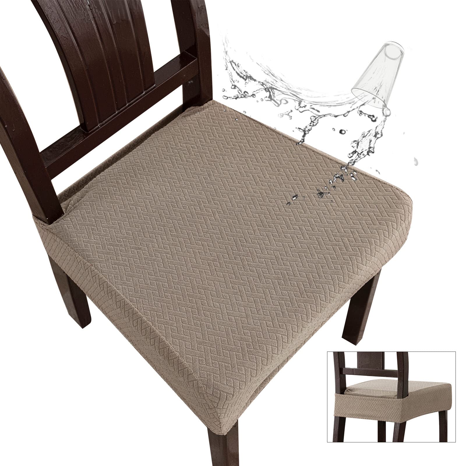 Genina Waterproof Seat Covers for Dining Room Chair Covers Waterproof Dining Chair Covers (4 PCS-Rear-Covered, Taupe)