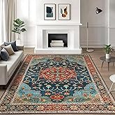 WILLSUN Washable Area Rugs, 5x7 Non-Slip Boho Large Area Rugs for Living Room, Bedroom, Machine Washable Vintage Rug, Indoor Floral Print Carpet for Home Decor, Kid & Pet Friendly Mat