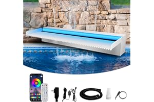 Weejian Waterfall Spillway Stainless Steel Pond Waterfalls with Color Changing LED Light, Outdoor Pool Fountain Water Feature Kit for Garden Patio Swimming Pool Koi Ponds Decor-24"x8"x4"