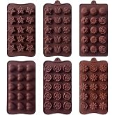 6 Pcs Silicone Candy Molds Shapes Set for Party, Wedding &amp; DIY Crafts | 15-Cavity Flower Heart Star Rose Shape Silicone Chocolate Candy Molds for Baking Gummy Ice Cube Tray