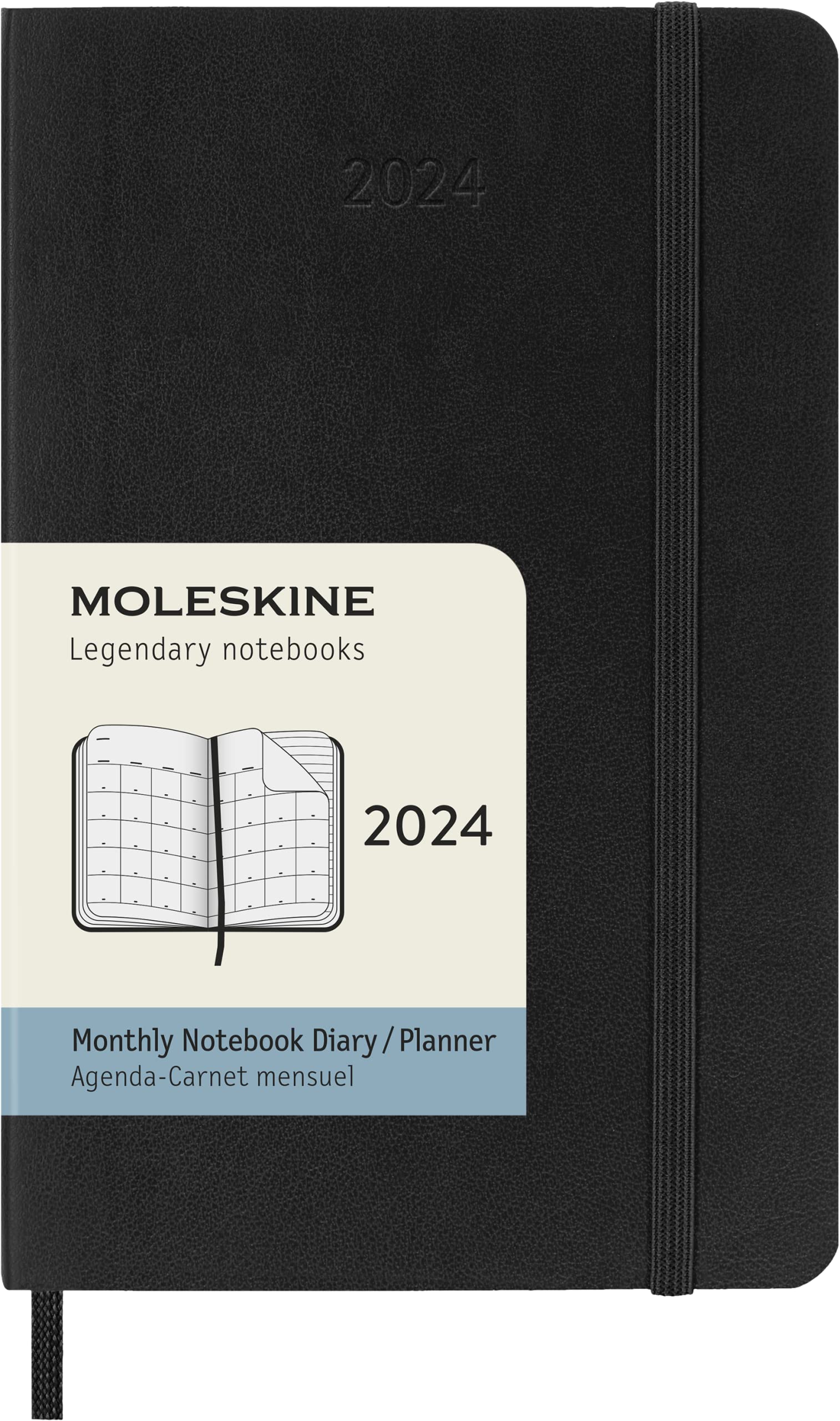 Moleskine Monthly Agenda 12 Months 2024, Agenda 2024, Size Pocket 9x14, Soft Cover and Elastic Closure, Colour Black — image 1