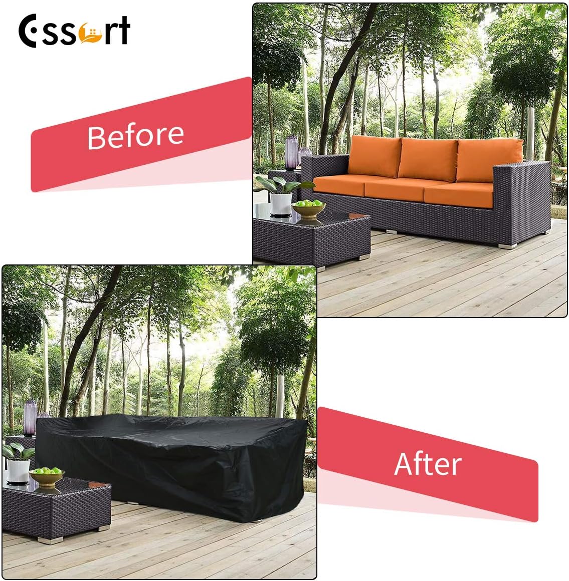 ESSORT Patio Furniture Covers, Extra Large Outdoor Furniture Set Covers Waterproof, Rain Snow Dust Wind-Proof, Anti-UV, Fits for 12 Seats (124"x63"x29" 210D) : Garden & Outdoor