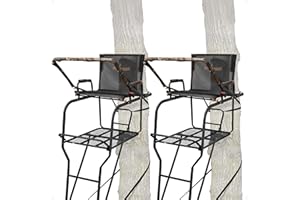 Big Game 2-Pack 1-Person Ladder Tree Stand for Hunting Deer, Hunter HD, 18.5' Tall, Black - Adjustable Climbing Treestand with Platform and Safety Harness for Shooting
