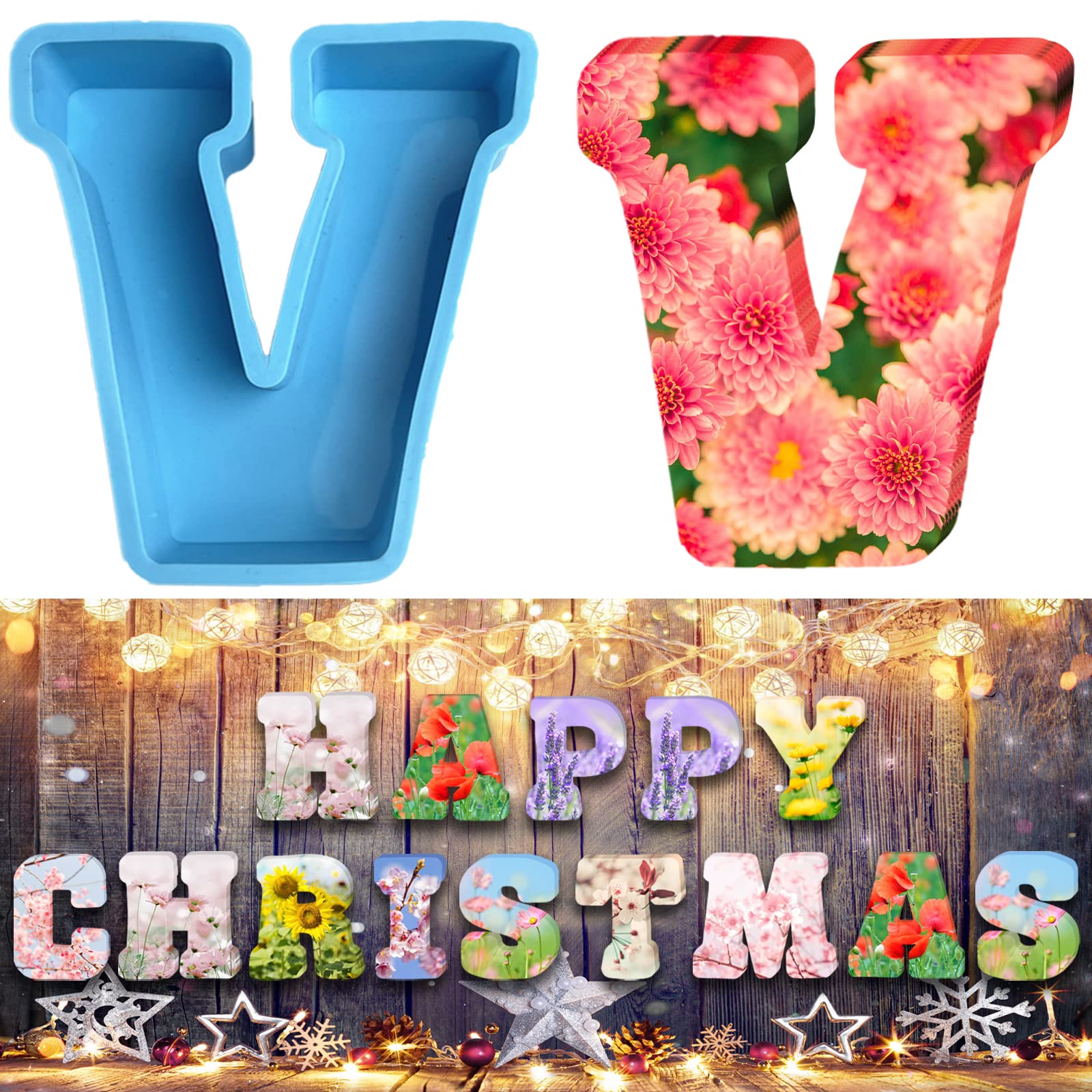 3D Alphabet Silicone Molds Large Letter Epoxy Molds for Resin 6 Inch DIY Resin Casting Letter Moulds Chocolate Baking Molds for Birthday Wedding Party Christmas Art Craft Ornaments (V)