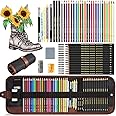 Heshengping Sketch & Drawing Art Pencil Kit-50 Piece Set, Include 24 Color Pencil(For Adult Kid Coloring Books) & Graphite Charcoal-Pencil Etc., Art Supply Ideal for Adult, Kid,Student, Beginner