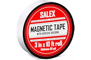 SALEX Magnetic Tape with Adhesive Backing 3 inch Wide - Thick 60 mil Magnet Tape Roll to Make Sticky Magnet Strips, Strong Squares, Dots, Flexible Sheets, Cutting Own Fridge Magnets, Crafts