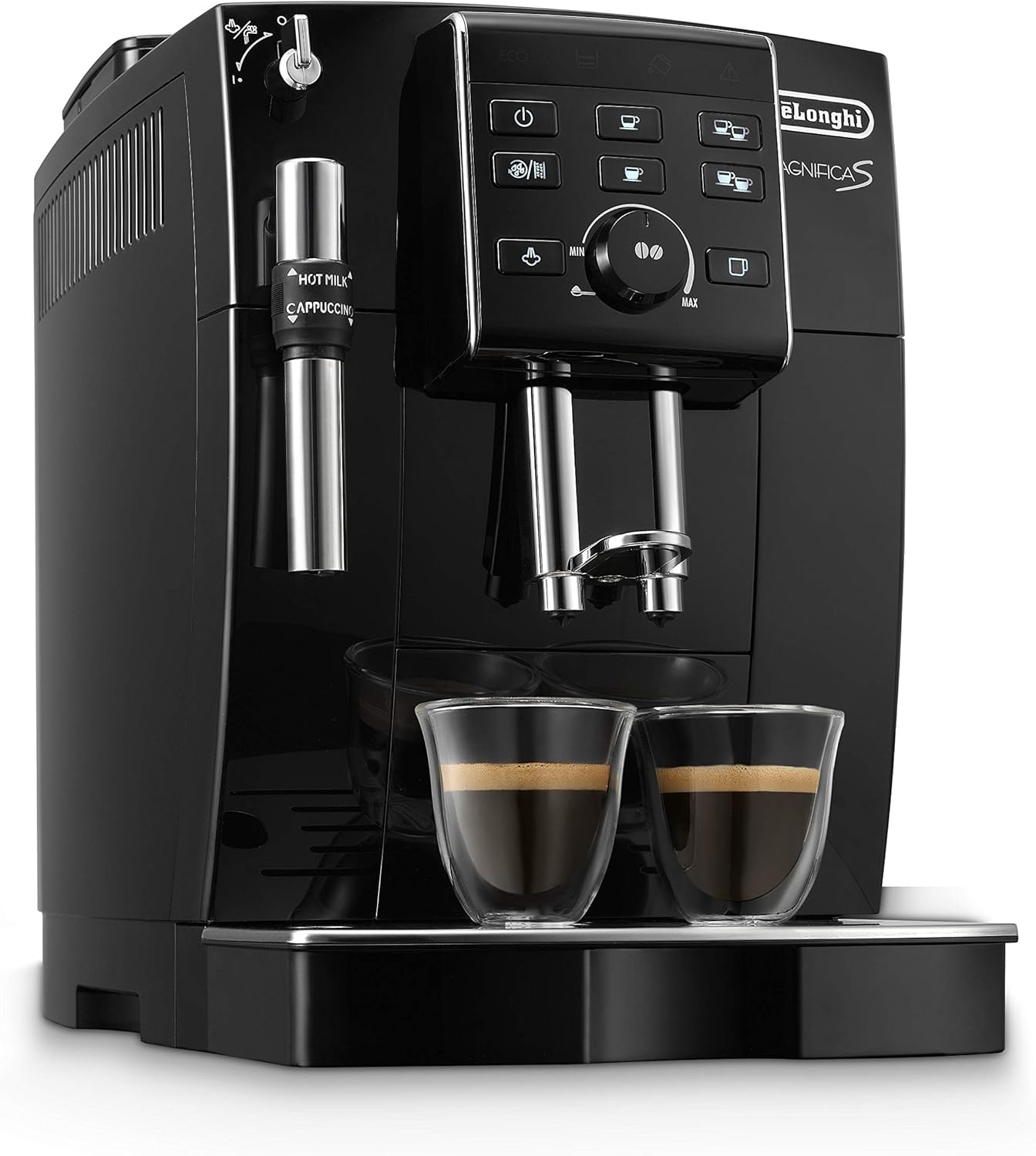 De&#39;Longhi ECAM 25.120.B Kaffeevollautomat mit Profi-Milchaufschäumdüse für Cappuccino, mit Espresso- und Kaffee Direktwahltasten und Drehregler, 2-Tassen-Funktion, Großer 1,8 Liter Wassertank, schwarz