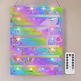 FIOBEE Girls Room Décor for Teen Girls Boys with LED Light Wall Decor for Bedroom Motivational Inspirational Wall Art Girl Room Decoration for Kids Studyroom, 8 Kinds of Lights, Rainbow Unicorn
