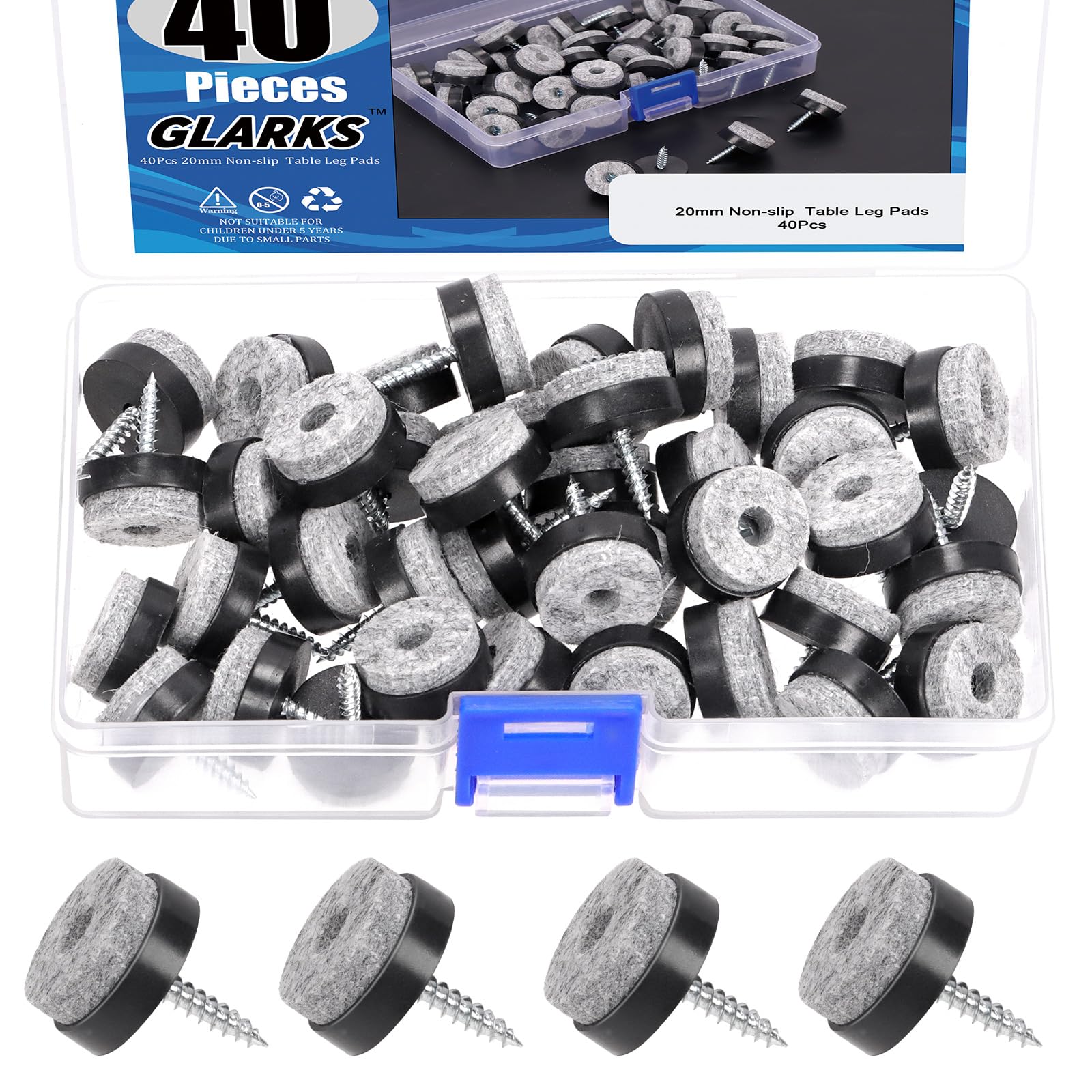 Glarks 40pcs Black 20MM Furniture Glide Screw-on Furniture Antiskid Felt Pad Slider Floor Protector for Wooden Leg Feet of Chair Table Sofa Stool